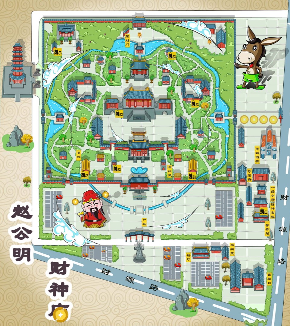 章贡寺庙类手绘地图